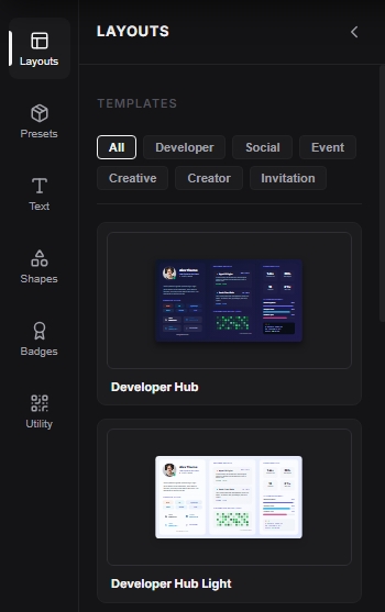 The halaman.me layout and element library with card templates.